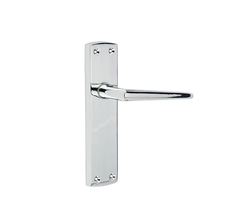 High quality image of Frelan - Bray Door Handle on Latchplate Polished Chrome Sku. JV391PC