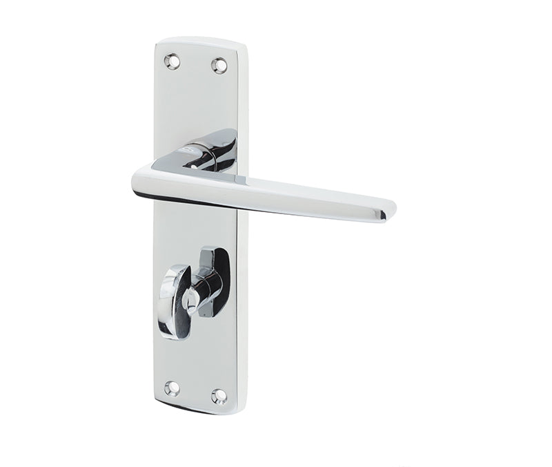 High quality image of Frelan - Bray Door Handle on Bathroom Plate Polished Chrome Sku. JV393PC