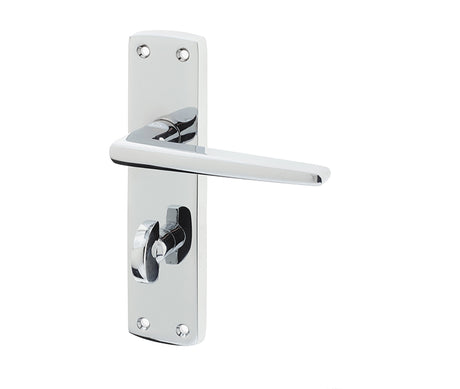 High quality image of Frelan - Bray Door Handle on Bathroom Plate Polished Chrome Sku. JV393PC