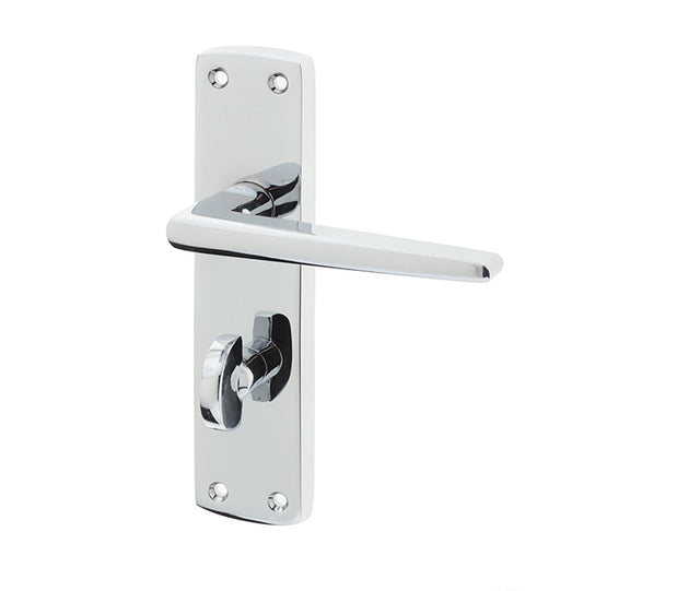 High quality image of Frelan - Bray Door Handle on Bathroom Plate Polished Chrome Sku. JV393PC