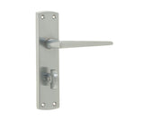 High quality image of Frelan - Bray Door Handle on Bathroom Plate Satin Chrome Sku. JV393SC