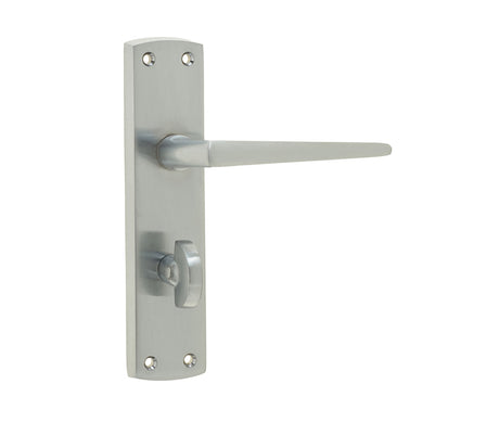 High quality image of Frelan - Bray Door Handle on Bathroom Plate Satin Chrome Sku. JV393SC