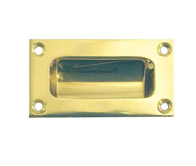 This is an image showing the Frelan - 102x45mm Flush Pull - Polished Brass available to order from Trade Door Handles in Kendal