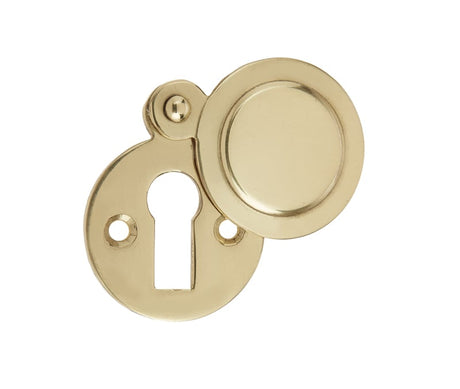 This is an image showing the Frelan - Round Covered Escutcheon Standard Keyway - Polished Brass available to order from Trade Door Handles in Kendal