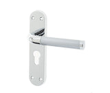 High quality image of Frelan - Twin Suite Door Handle on Euro Profile Lockplate Polished Chrome/Satin Chrome Sku. JV431EPCSC