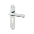 High quality image of Frelan - Mitred Suite Door Handle on Euro Profile Lockplate Polished Chrome/Satin Chrome Sku. JV436EPCSC