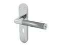 High quality image of Frelan - Mitred Suite Door Handle on Lockplate Polished Chrome/Satin Chrome Sku. JV436PCSC