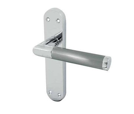 High quality image of Frelan - Mitred Suite Door Handle on Latchplate Polished Chrome/Satin Chrome Sku. JV437PCSC