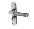 High quality image of Frelan - Mitred Suite Door Handle on Bathroom Plate Polished Chrome/Satin Chrome Sku. JV438PCSC