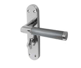 High quality image of Frelan - Mitred Suite Door Handle on Bathroom Plate Polished Chrome/Satin Chrome Sku. JV438PCSC