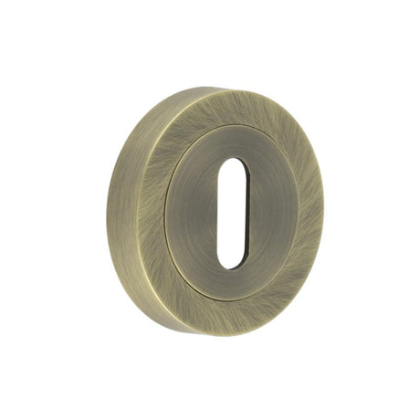 High quality image of Frelan - Jedo Designer Standard Keyway Escutcheons on 50mm Round Rose Antique Brass Sku. JV503AB