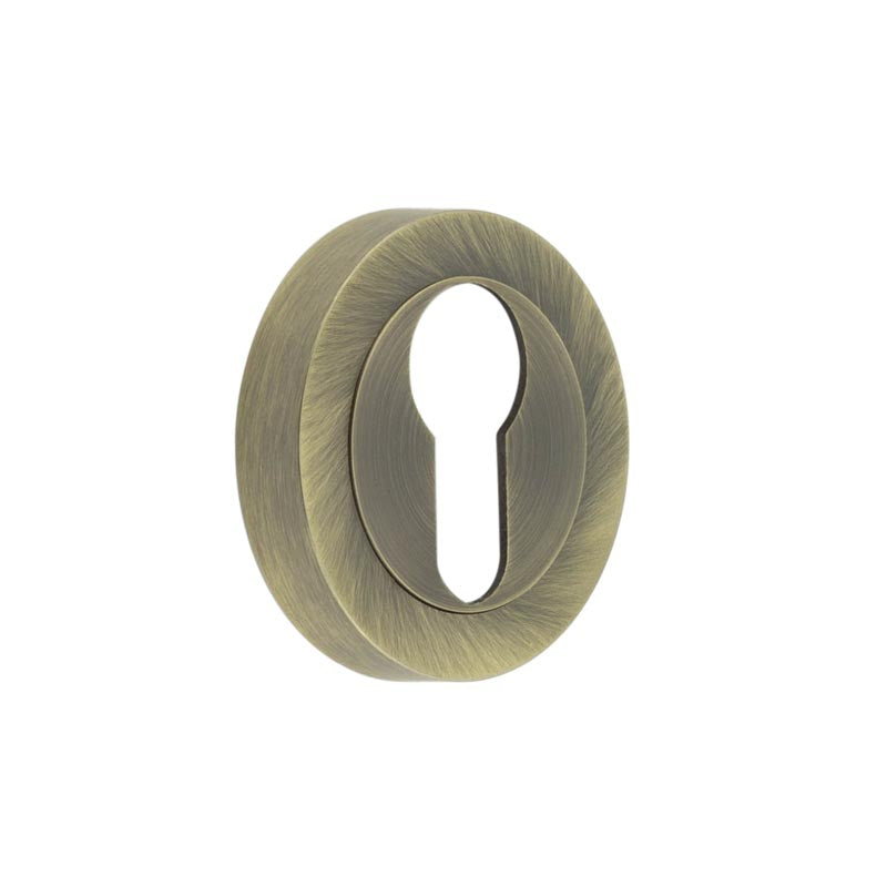 High quality image of Frelan - Jedo Designer Euro Profile Escutcheons on 50mm Round Rose Antique Brass Sku. JV503EAB