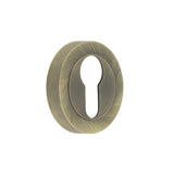 High quality image of Frelan - Jedo Designer Euro Profile Escutcheons on 50mm Round Rose Antique Brass Sku. JV503EAB