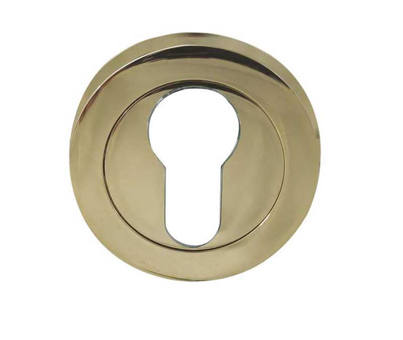 High quality image of Frelan - Jedo Designer Euro Profile Escutcheons on 50mm Round Rose Brass Finish Sku. JV503EPVD