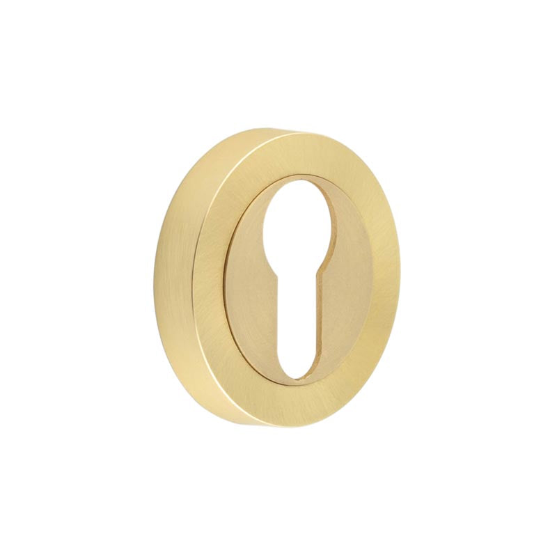 High quality image of Frelan - Jedo Designer Euro Profile Escutcheons on 50mm Round Rose Satin Brass Sku. JV503ESB