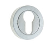 High quality image of Frelan - Jedo Designer Euro Profile Escutcheons on 50mm Round Rose Satin Chrome Sku. JV503ESC