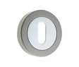 High quality image of Frelan - Jedo Dual Standard Keyway Escutcheons on 50mm Round Rose Polished Chrome Polished Black Nickel Sku. JV503PCBN
