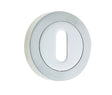 High quality image of Frelan - Jedo Dual Standard Keyway Escutcheons on 50mm Round Rose Polished Chrome / Satin Chrome Sku. JV503PCSC