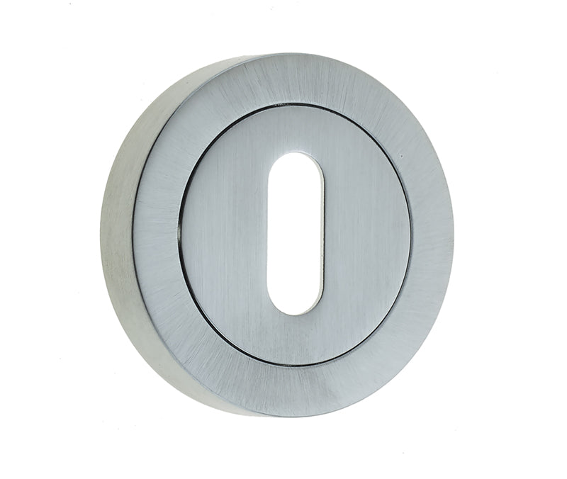High quality image of Frelan - Jedo Designer Standard Keyway Escutcheons on 50mm Round Rose Satin Chrome Sku. JV503SC