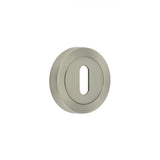 High quality image of Frelan - Jedo Designer Standard Keyway Escutcheons on 50mm Round Rose Satin Nickel Sku. JV503SN