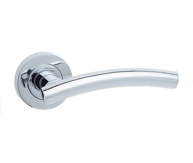 This is an image showing the Frelan - Curve Levers on Round Rose - Polished Chrome available to order from Trade Door Handles in Kendal