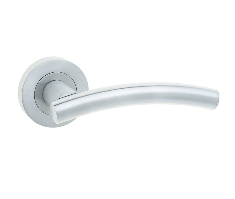 This is an image showing the Frelan - Curve Levers on Round Rose - Satin Chrome available to order from Trade Door Handles in Kendal