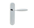 This is an image showing the Frelan - Stylo Lever Latch Handles on Backplate - Polished Chrome/Satin Chrome available to order from Trade Door Handles in Kendal