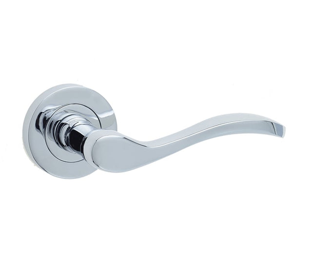 This is an image showing the Frelan - Turin Levers on Round Rose - Polished Chrome available to order from Trade Door Handles in Kendal