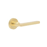 This is an image showing the Frelan - Jet Door Handle in Satin Brass available to order from Trade Door Handles in Kendal