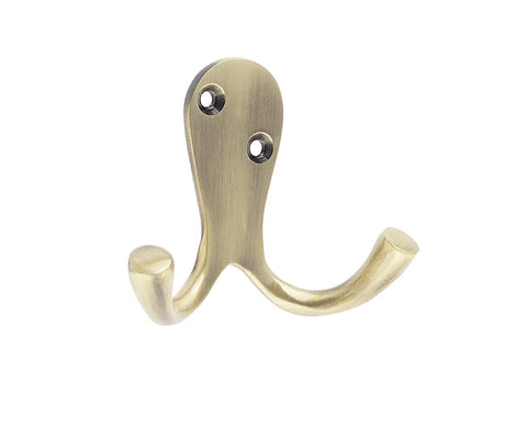 This is an image showing the Frelan - Double Robe Hook - Antique Brass available to order from Trade Door Handles in Kendal