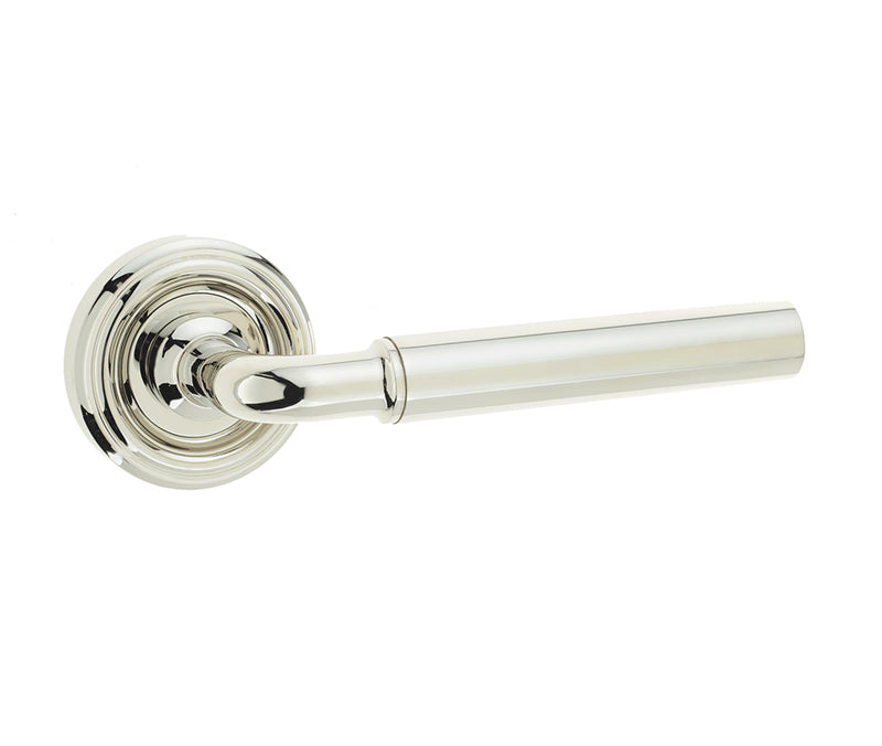 High quality image of Frelan - Elise Door Handle on Rose Polished Nickel Sku. JV650PN