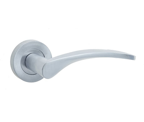 This is an image showing the Frelan - Monaco Levers on Round Rose - Satin Chrome available to order from Trade Door Handles in Kendal