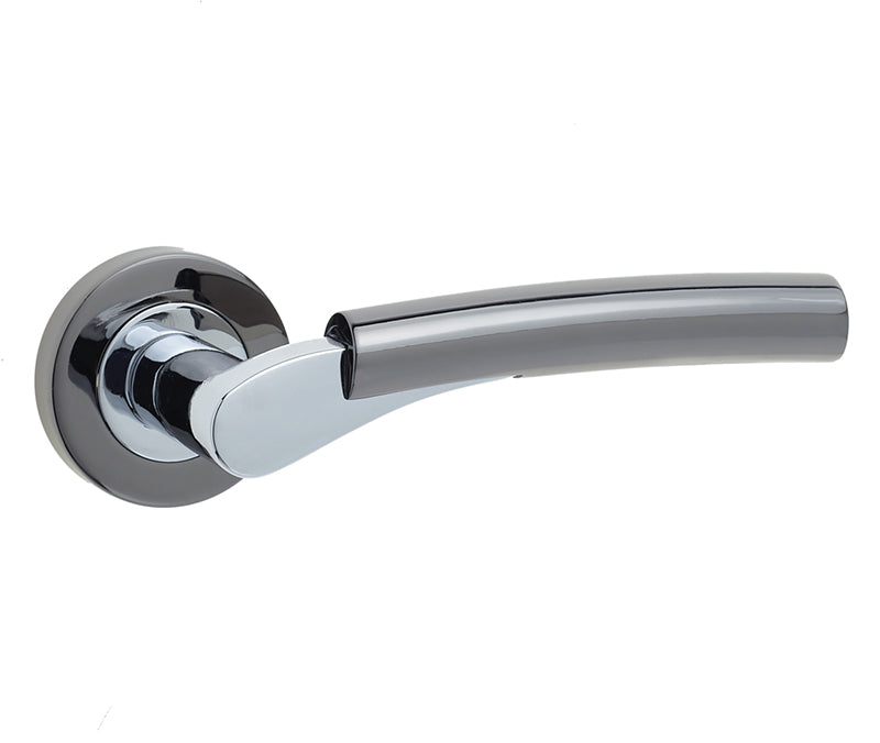 High quality image of Frelan - Arkus Door Handle on Rose Polished Chrome/Polished Black Nickel Sku. JV760PCBN