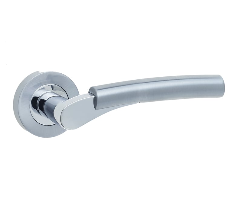 This is an image showing the Frelan - Arkus Levers on Round Rose - Polished Chrome/Satin Chrome available to order from Trade Door Handles in Kendal