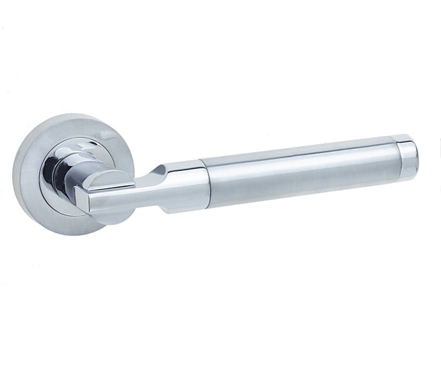 This is an image showing the Frelan - Lydia Levers on Round Rose - Polished Chrome/Satin Chrome available to order from Trade Door Handles in Kendal