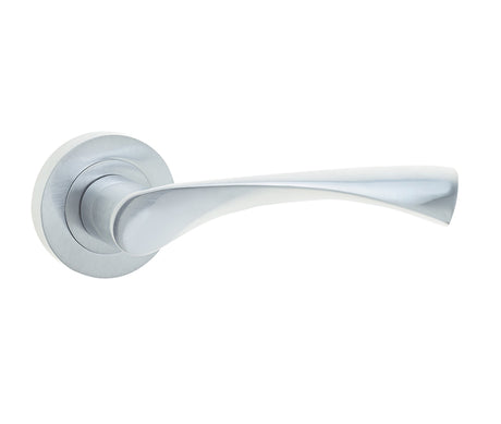 High quality image of Frelan - Comet Door Handle on Rose Satin Chrome Sku. JV845SC