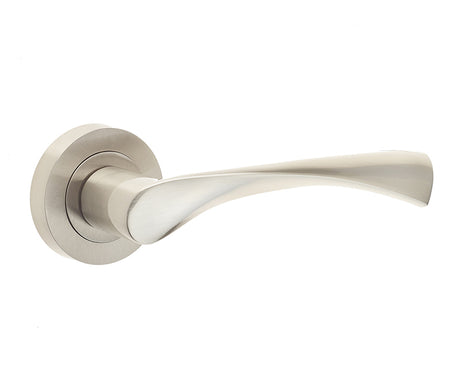 High quality image of Frelan - Comet Door Handle on Rose Satin Nickel Sku. JV845SN