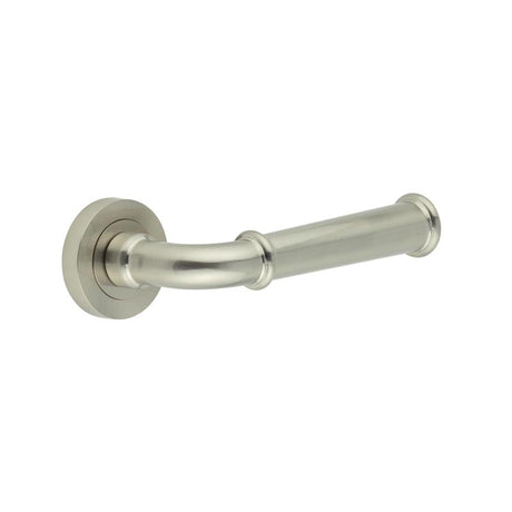 This is an image showing the Frelan - Classic Satin Nickel Lever on rose available to order from Trade Door Handles in Kendal