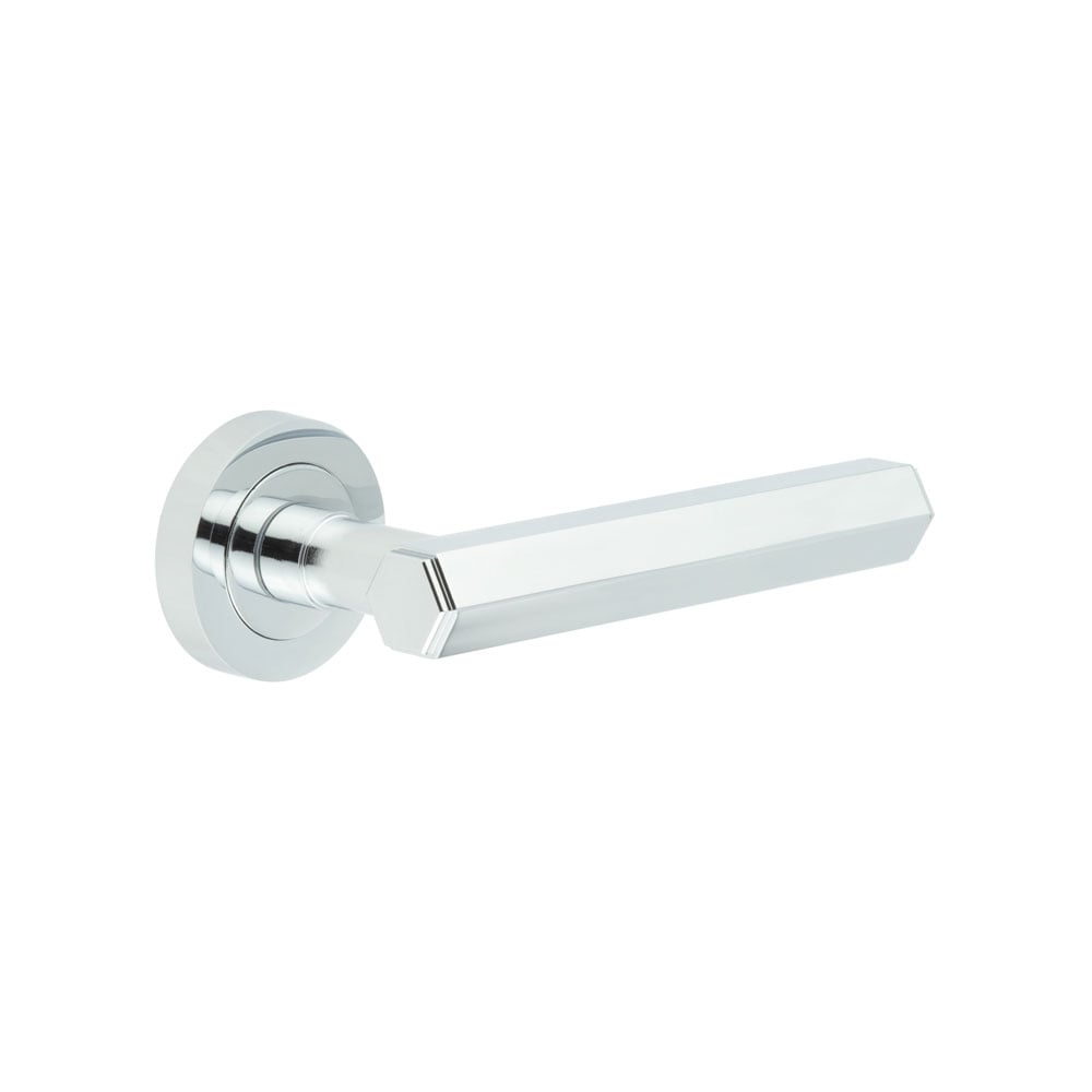 This is an image showing the Frelan - Jedo Hex Polished Chrome Door Handle available to order from Trade Door Handles in Kendal