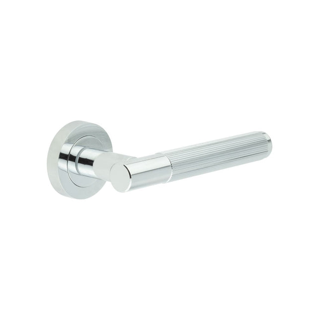 This is an image showing the Frelan - Venice Polished Chrome Lever on rose available to order from Trade Door Handles in Kendal