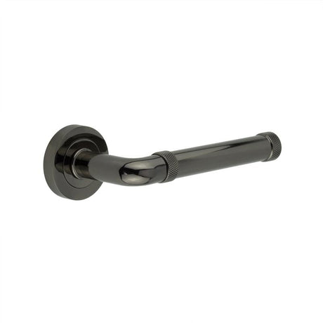 This is an image showing the Frelan - Midtown Black Nickel lever on rose available to order from Trade Door Handles in Kendal