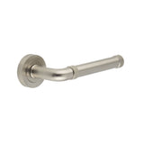 High quality image of Frelan - Midtown Satin Nickel lever on rose Sku. JV853SN