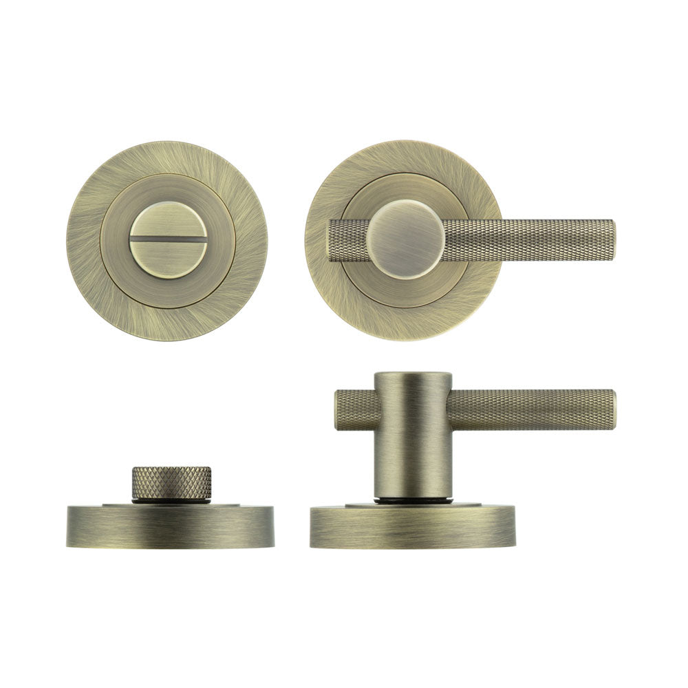 High quality image of Frelan - Jedo Bari Knurled Turns & Releases Antique Brass Sku. JV855AB