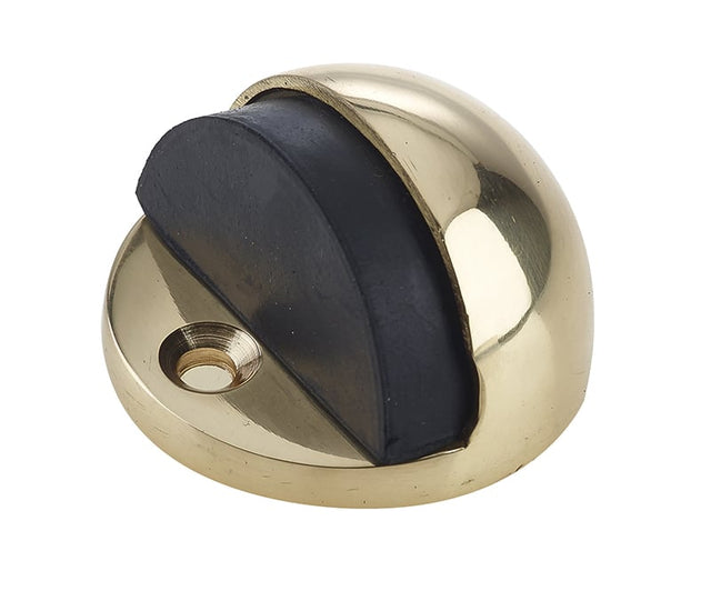 This is an image showing the Frelan - Oval Floor Mounted Door Stop - Polished Brass available to order from Trade Door Handles in Kendal