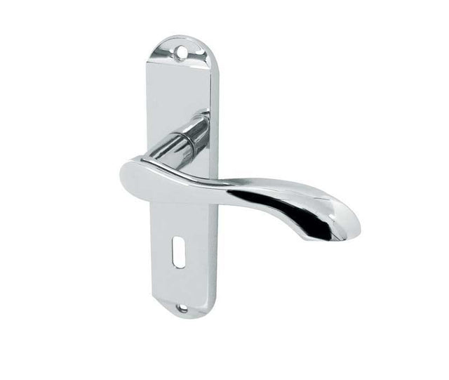 High quality image of Frelan - Broadway Suite Door Handle on Lockplate Polished Chrome Sku. JV920PC
