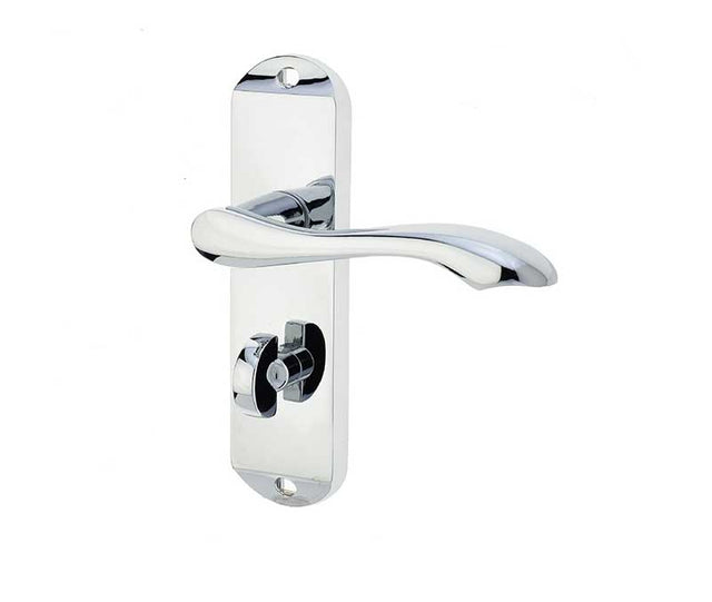 High quality image of Frelan - Broadway Suite Door Handle on Bathroom Plate Polished Chrome Sku. JV922PC