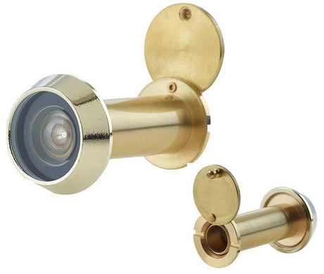 This is an image showing the Frelan - 200 Degree Door Viewer 35-55mm - Polished Brass available to order from Trade Door Handles in Kendal