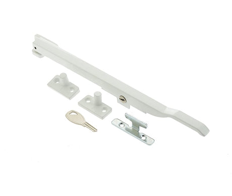 This is an image showing the Frelan - 250mm White locking casement stay available to order from Trade Door Handles in Kendal