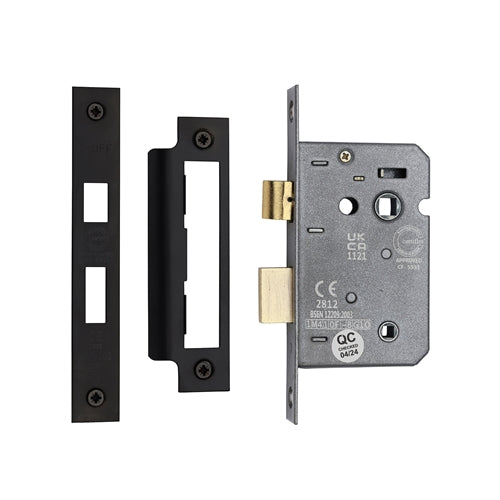 York - CE 3 Lever Bathroom Lock 2 1/2" - Matt Black