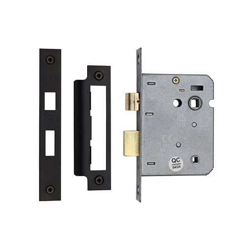 York - CE 3 Lever Bathroom Lock 3" - Matt Black